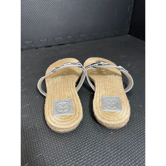 Tory Burch Women's Miller Leather Thong Espadrille Sandals in silver Size 9.5 - Picture 8 of 9
